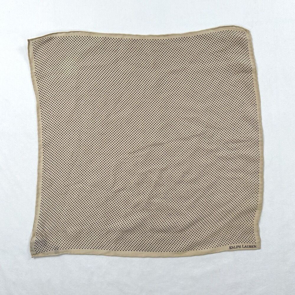 Ralph Lauren Purple Label  100% Silk Polka Dot Scarf Ivory Beige Square 16x16.5